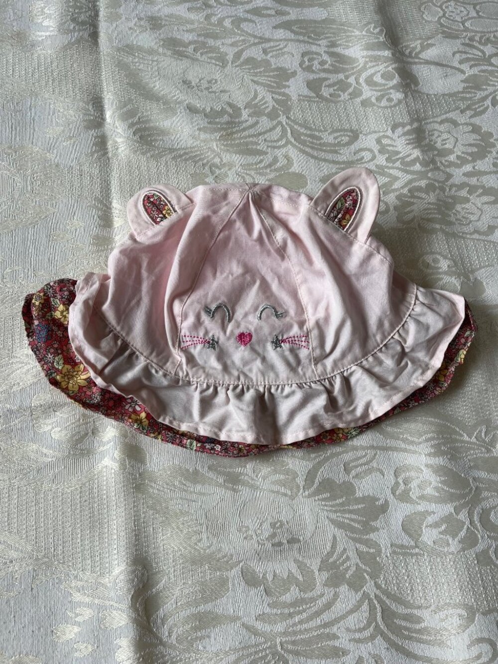 George Baby Pink Floral Cat Bucket Sun Hat EUC